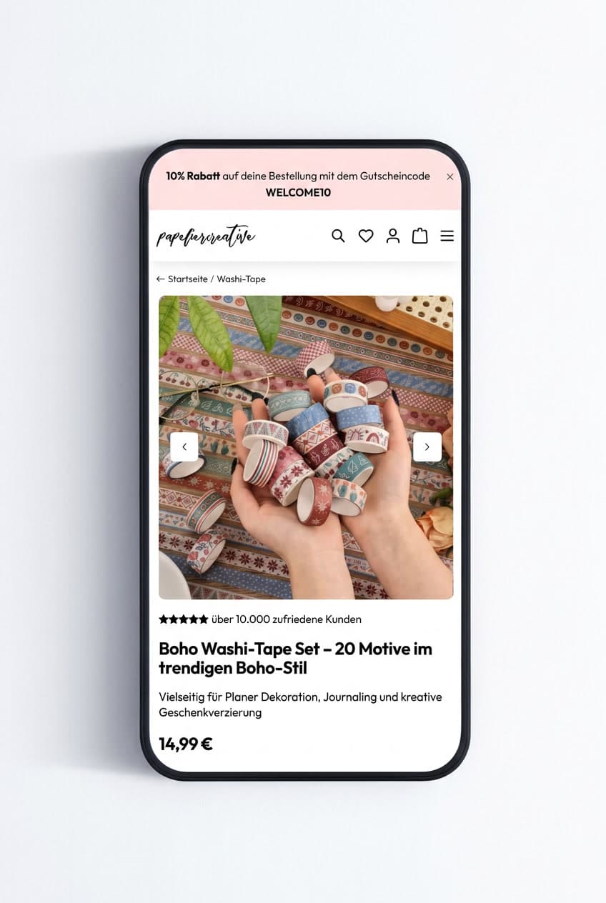 Referenzprojekt papelier creative – Responsive Website auf Smartphone