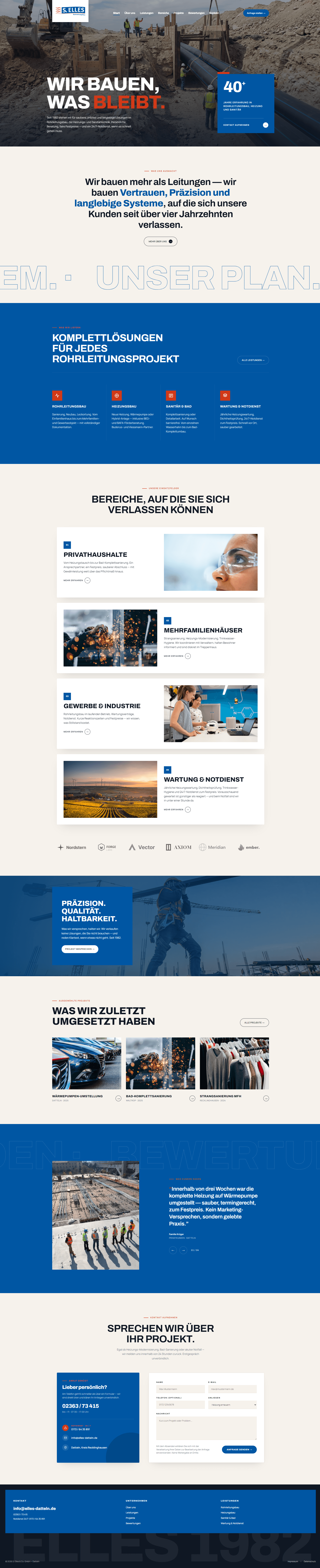 Beispiel-Entwurf einer modernen SHK-Website – Hero, Leistungen, Notdienst, Kontakt