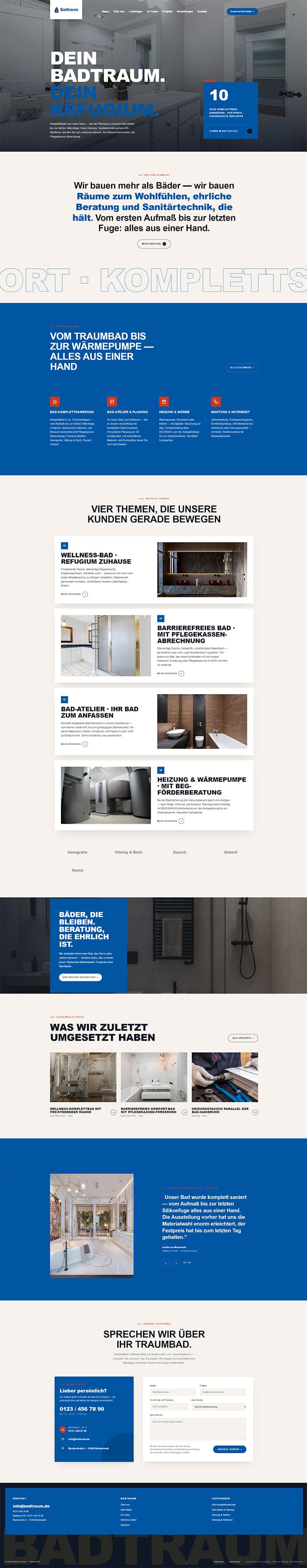 Beispiel-Entwurf einer modernen SHK-Website – Hero, Leistungen, Notdienst, Kontakt